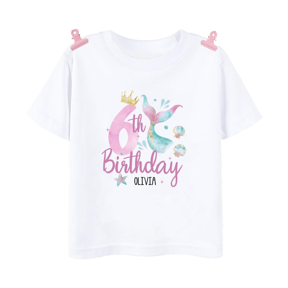 Personalized Fish 1-9 Birthday Girls Shirts T-Shirt Wild Tee Party Tee Shirt Unicorn with Name Clothes Kids Fashion Tops Outfit
