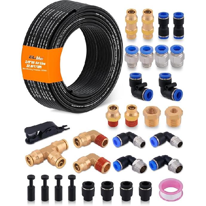 Air Line Kit For Air Spring Bag Suspension With Fittings, 30 FT PA Hose Truck Airbag Line With 1/4 NPT DOT Air Fittings, Replacement Valve For Airbag