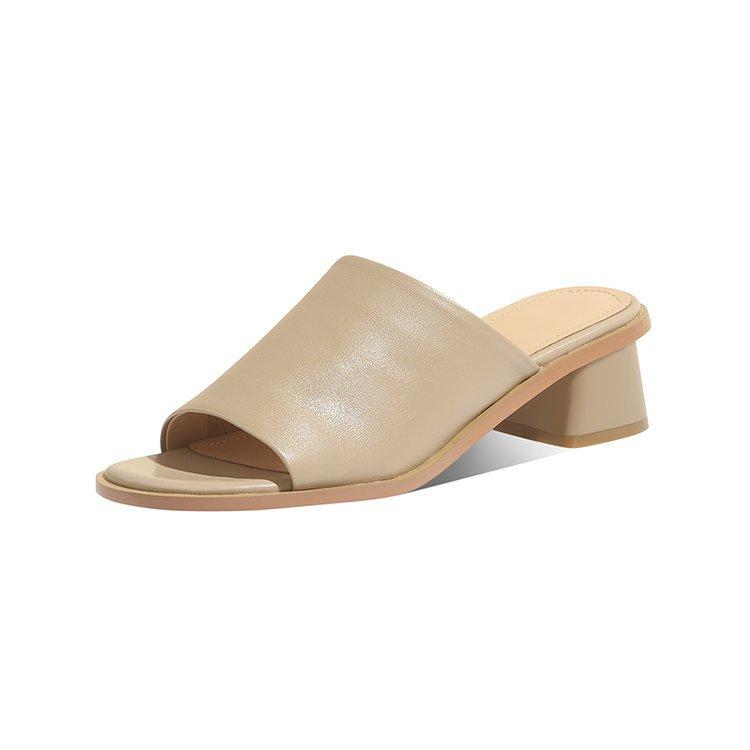 Fashion Hot Sale Summer Women Slippers Vintage Fashion Thick Heel Sandals Women's Open Toe Solid Color Comfortable Middle Heel Slides