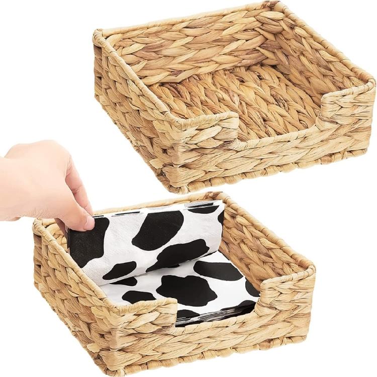 Handmade Water Hyacinth Table Napkin Organizers Natural Wicker Storage Basket For Kitchen Bathroom Living Room Decors