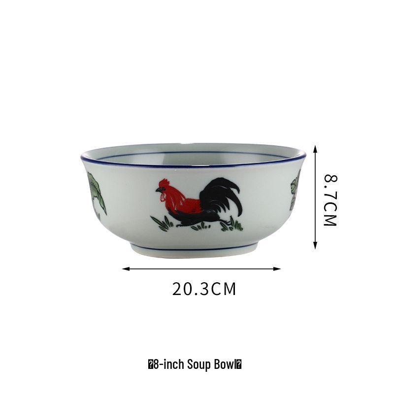 Keramik-Retro-Hahnschüssel - Nostalgisches Kampfhahn-Design