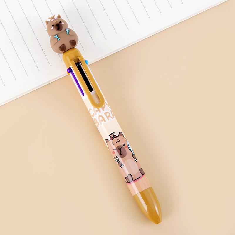 Cartoon Capybara 6-Color Ballpoint Pen Cute Multicolored Gel Pen Durable Pressing Pens School Office Supplies Student Stationery
