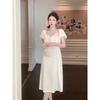 1011 Summer New Sweet Ice Silk Nightdress Women's Sexy Pajamas with Chest Pads Thin Long Court Style Loungewear