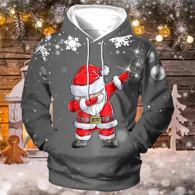 Santa Claus 3D Tisk Pánské Mikiny Vánoční Grafické Mikiny Pánské Ležérní Mikiny s Kapucí Vtipně Tištěné Módní Pulovry