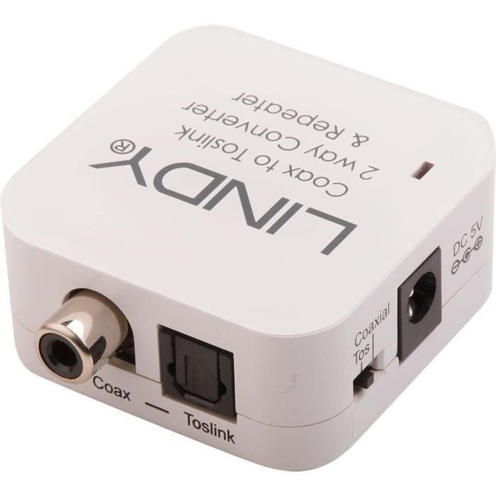 LINDY Convertisseur Et Extender Audio SPDIF Numérique : Toslink (optique) RCA Coaxial (cuivre)