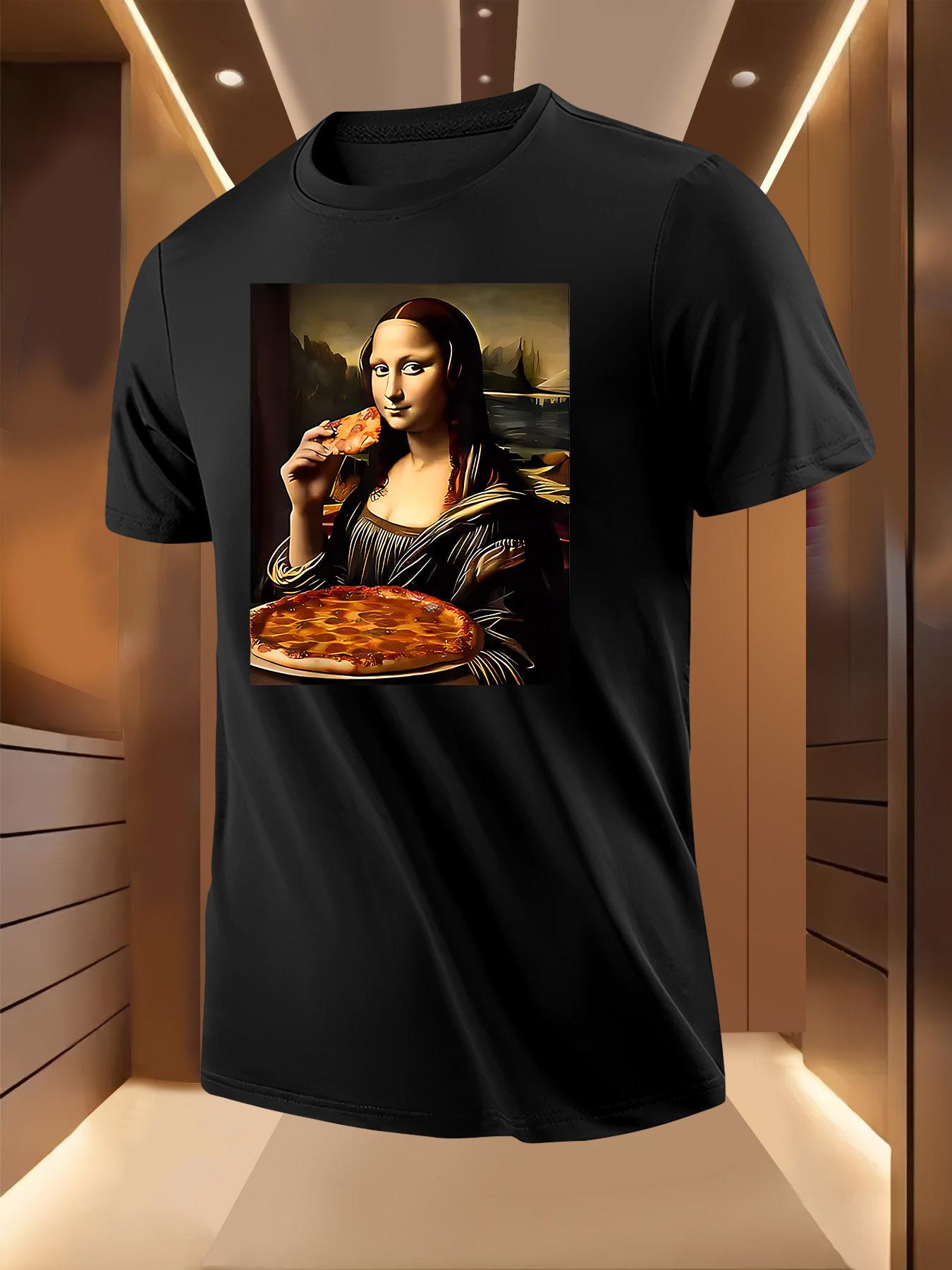 Mona Lisa Pizza Print Tshirt - Lightweight Breathable Pol... XXXXL