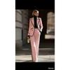 Damen Slim Fit Hosenanzug Langarm-Blazer mit Weitbein-Hose Colorblock Arbeitskleidung Set