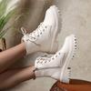 Side Zip Shortleg Boots Women's Fashion Round Toe Lace-Up Front Platform Anti-Slip Wear-Resistant Single Boots