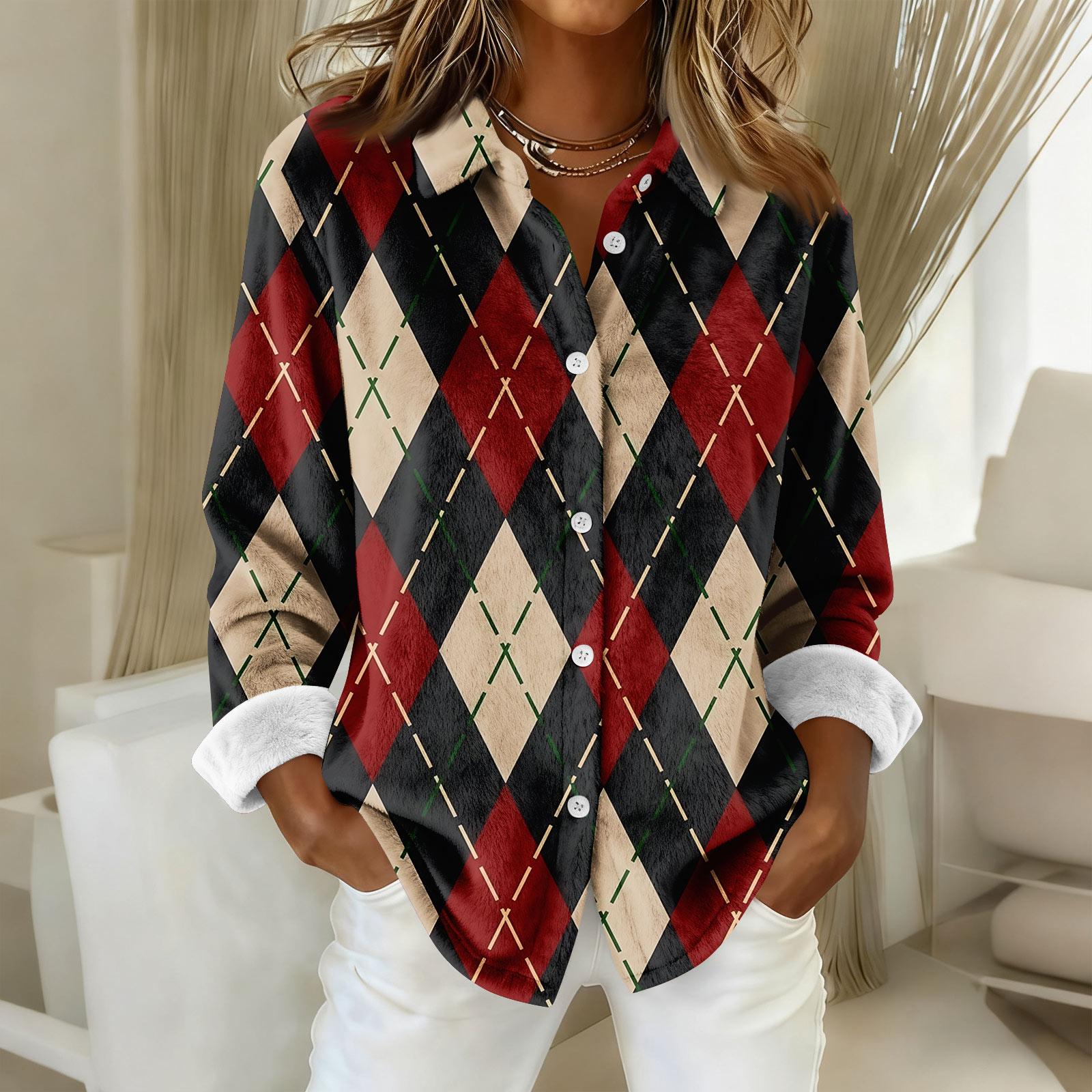 

Женская рубашка-блузка с принтом и пуговицами, длинный рукав, повседневный базовый рубашечный воротник, обычный топ M