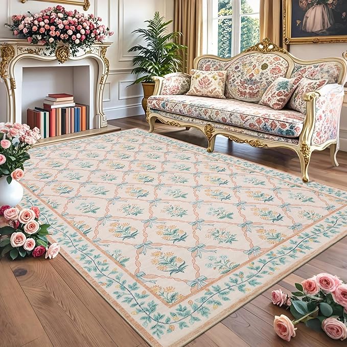Christmas Floral Carpet Mat Rug Red Green Beige Vine Pattern with Snowman Tree Design Soft Floor Mat for Home Decoration