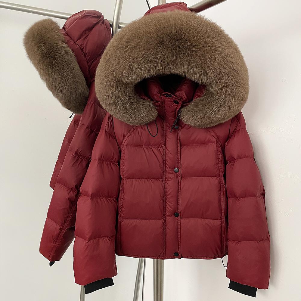 OFTBUY Fluffy Jacket Female Hooded White Duck Down Coat 2025 New Autumn Winter Top Clothing Women Tnick WarmReal Fox Fur Caot