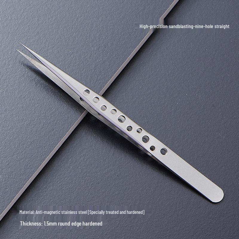 Black Anti-Static Stainless Steel Curved Tip Tweezers Set for Nail Art, Journaling, and Repairs
