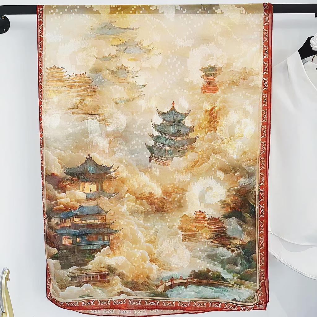 Simulationsseide Mode Blume-Schnitt Seidenschal Damen Einseitig Zweifarbig Blume Retro Schal