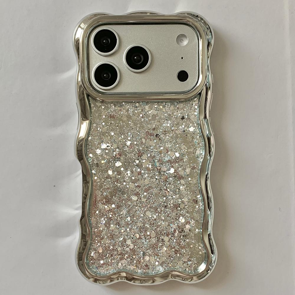 

Sequins Wavy Edge Phone Case For iPhone 17 16 15 14 13 Pro Max Electroplated Shockproof Soft TPU Back Cover iPhone17