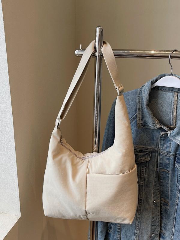 Urban Minimalist Nylon Shoulder Bag With Zipper Closure For Casual Outings
