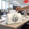 2D Flat, 1pc Tissue Box, Printed On Both Sides, Tissue Holder Featuring a Checkered Top Design with a Deer And Tree Illustration On a Beige Backdrop,