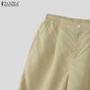 ZANZEA Women Summer Elastic Waist Solid Color Loose Casual Fifth Pants