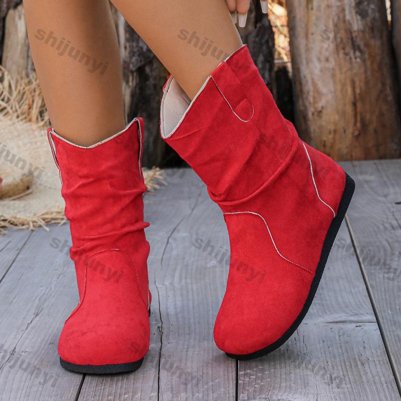 Fashion Women Retro Western Cowboy Boot Spring Autumn New Casual Suede Ankle Boots Woman Comfort Low Heels Western Boots Plus Size 43