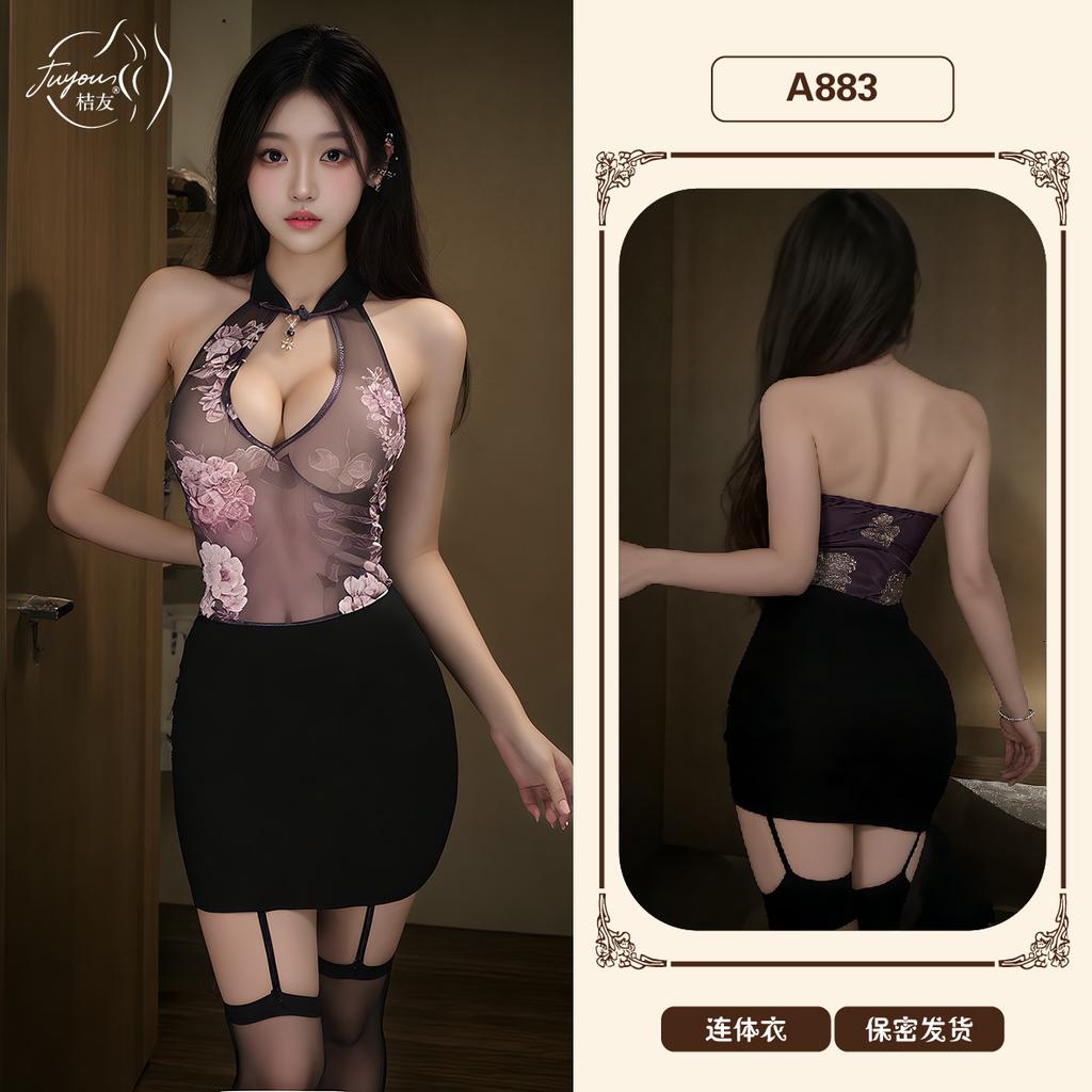 Sexy new Chinese style empty neck cheongsam Spice Girl national style hip skirt pure desire erotic underwear A
