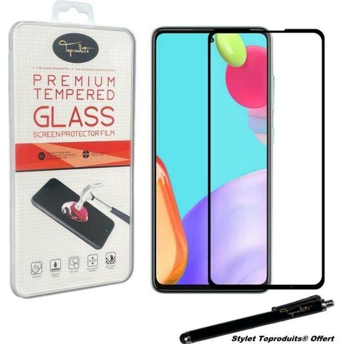 Film de protection - Toproduits® - Samsung Galaxy A52 4G-5G - Verre trempé - Bords noirs - Stylet inclus