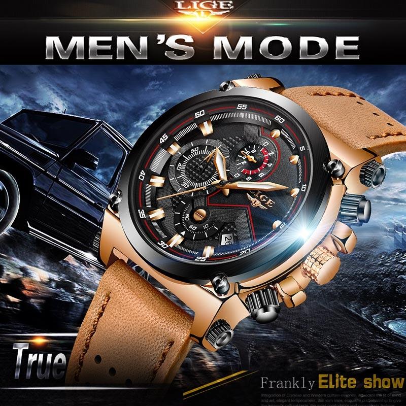 Buy Men Leather Automatic Date Quartz Waterproof Sport Clock at
