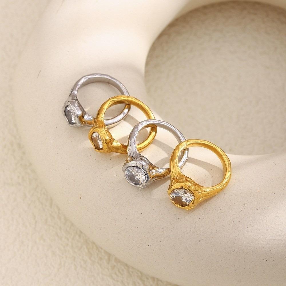Elegant Zirconia Ring Irregular Shape Stainless Steel Ring Shiny Statement Ring  Daily Wear