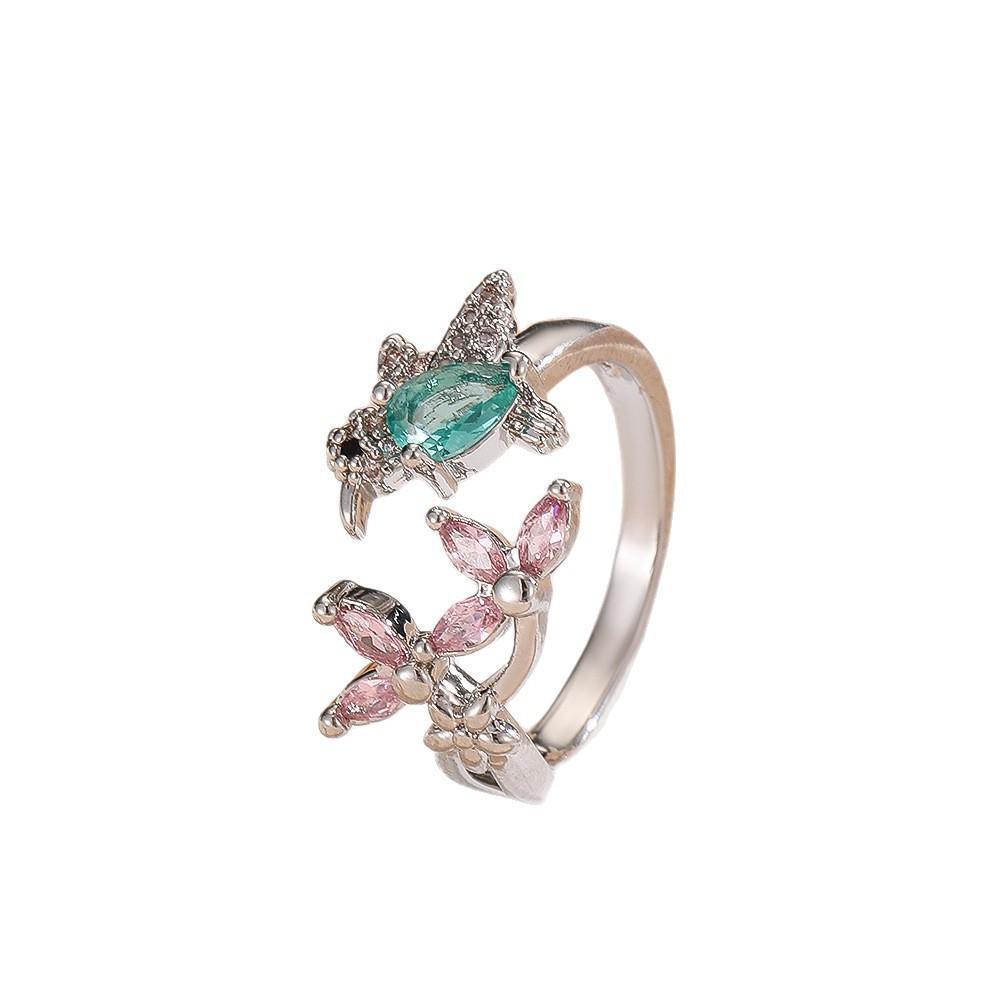 European and American Popular Bird Ring, Female Personality, Fashion, Pink, Emerald Colored Rings