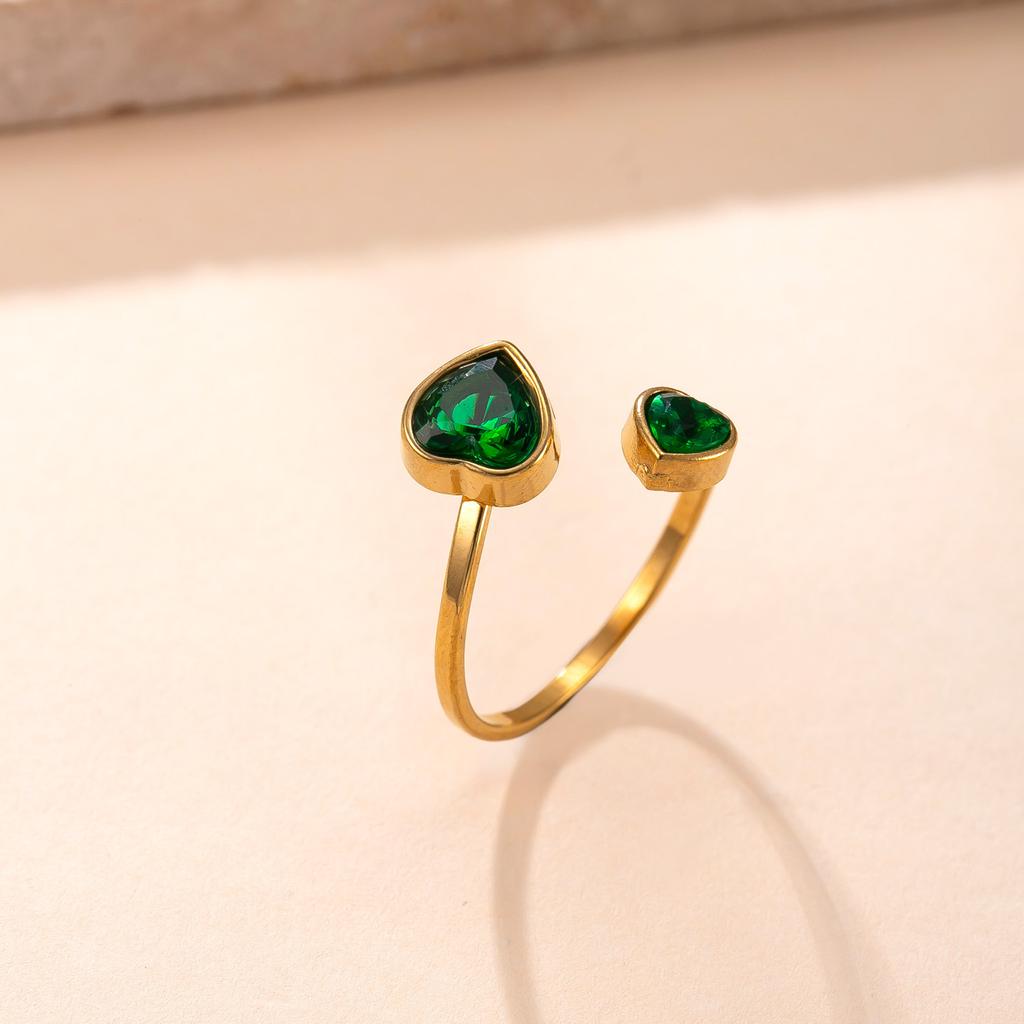 Skyrim Zircon Heart Ring Stainless Steel Gold Color Open Rings Fashion Aesthetic Wedding Zircon Gift Wholesale