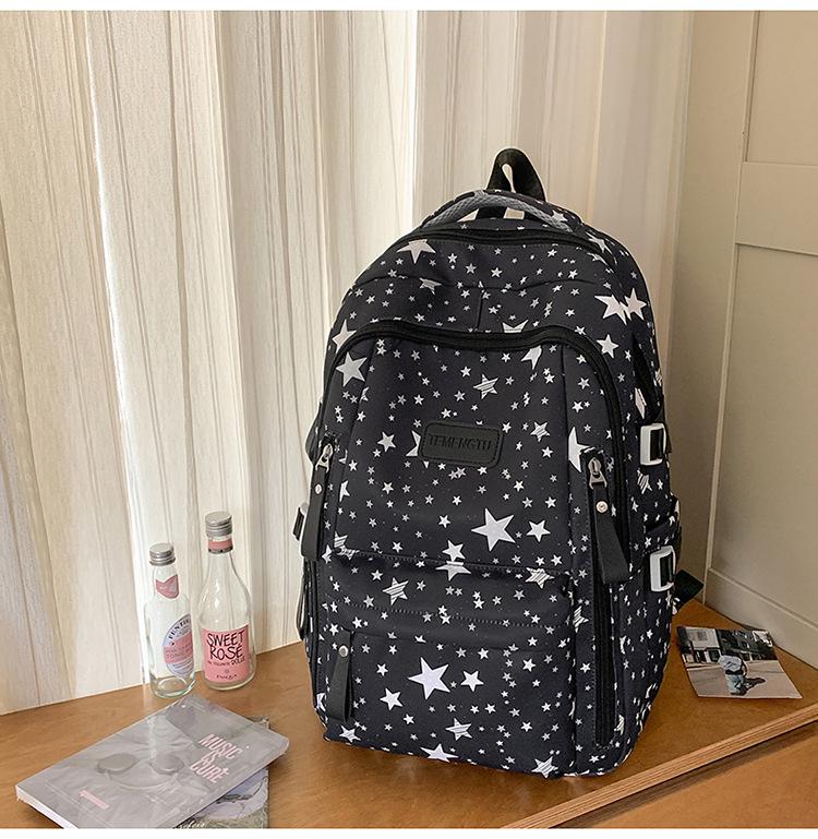 Women's Cute Star Print Korean Style Middle School Backpack - Campus Double Shoulder Bag