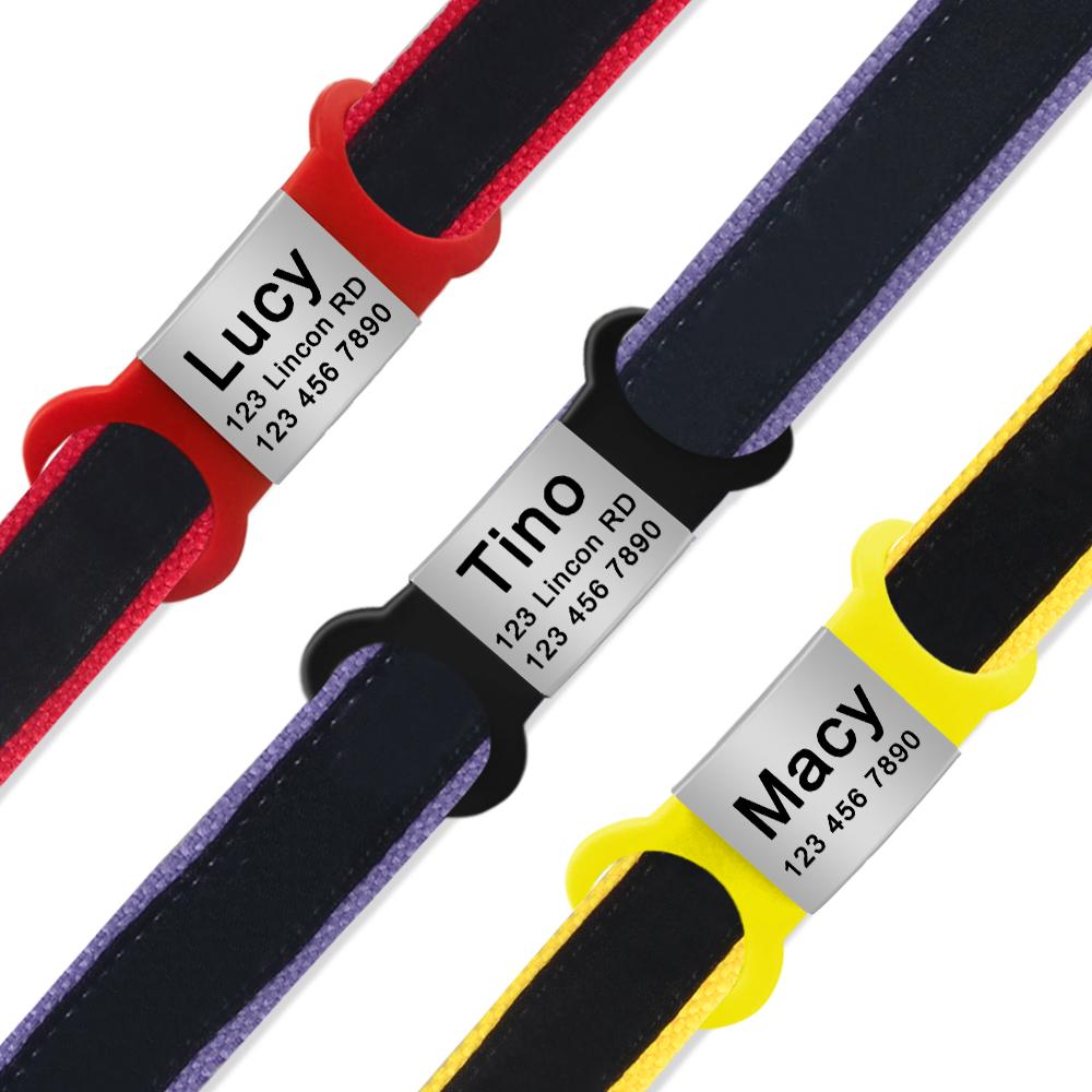 Nameplate Engraved Id Tag Dog Cat Collar Stainless Personalized Silicone Customize Anti-lost Accessory