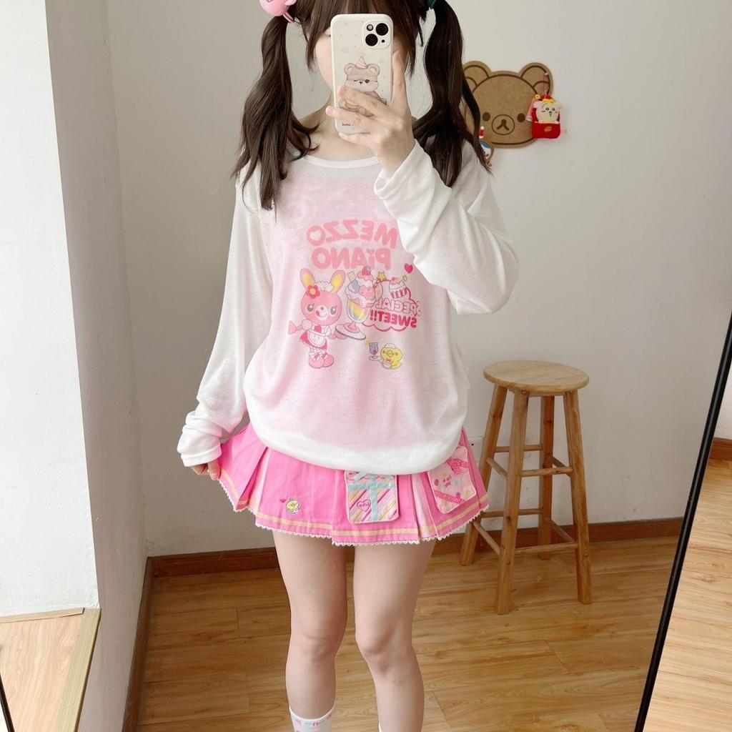 TrendHub Süßes Japanisches Stil Lockeres Dünnes Transparentes Sonnenschutz Überwurf Strandurlaub Langarm T-Shirt