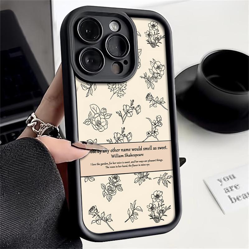 

Роскошный мягкий чехол с узором в виде цветка розы для iPhone 16 Pro Max 15 Pro 14 13 12 11 XR XS 8 7, защита объектива, противоударный матовый бампер из ТПУ iPhone 15 чёрный