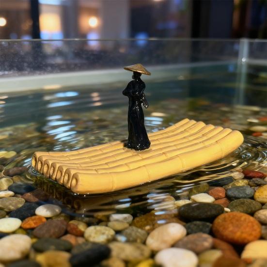 Figurine Épéiste Flottant Décoration d'Aquarium Épéiste Imperméable sur Bambou Décor de Bureau d'Aquarium Statue de Radeau pour