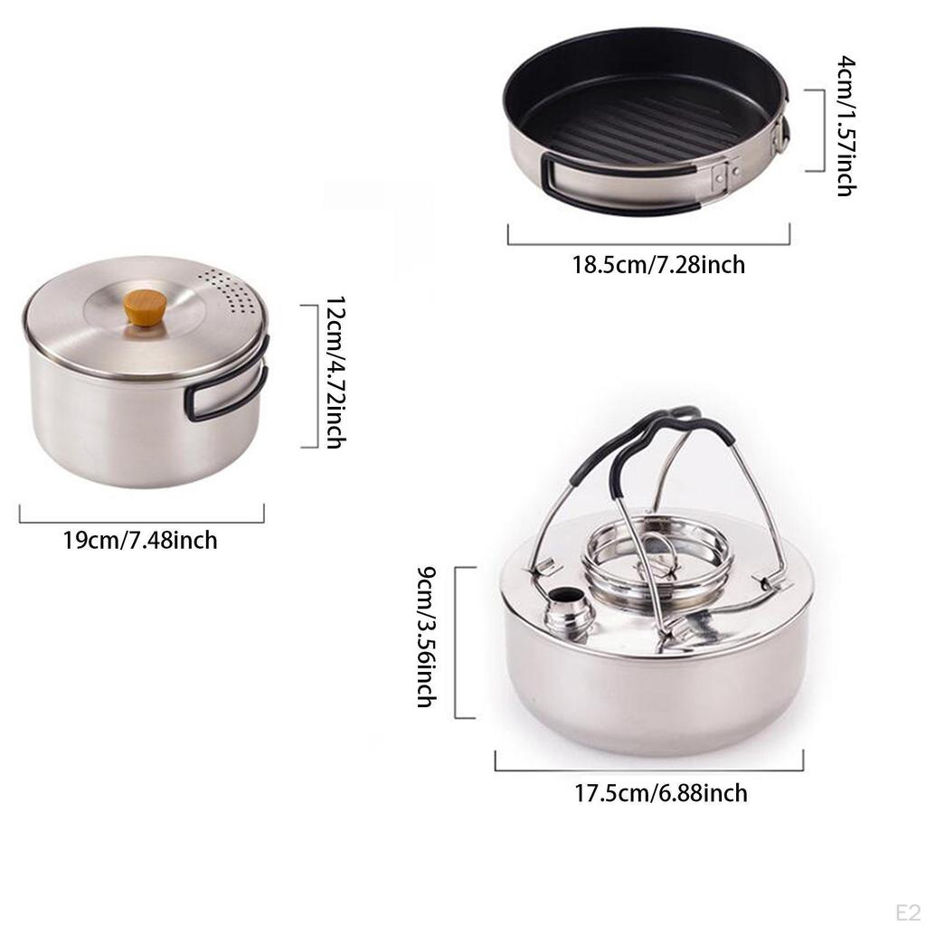 Camping Mess Kit Outdoor Cookware Stockpot Lightweight Multipurpose 1.5L Kettle Fry Pan for BBQ