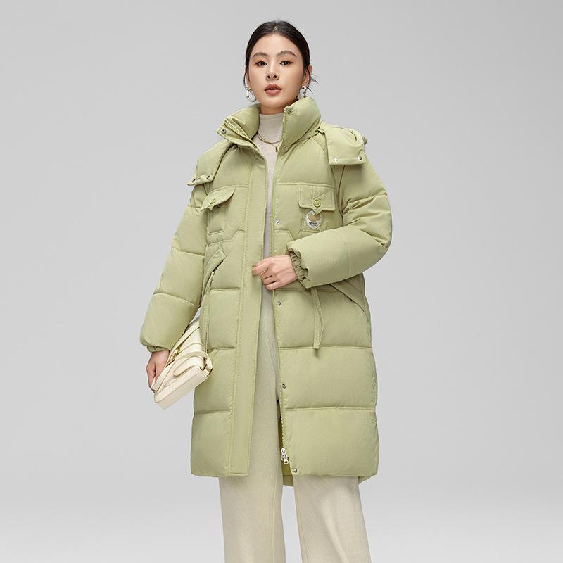 Padded women's 2025 winter new fashion over-the-knee padded jacket loose and thickened hooded down padded jacket