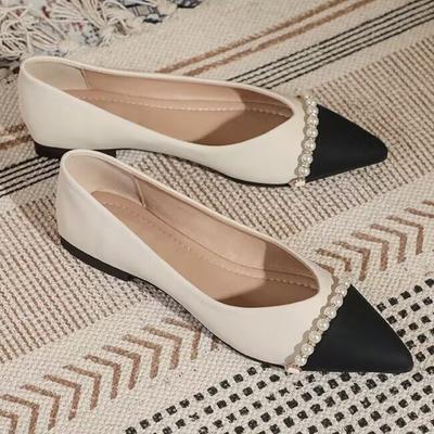 Zapatos planos de mujer con punta puntiaguda y detalles de perlas, promoción primavera-otoño, elegantes, cómodos y con estilo.