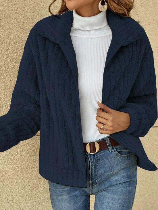 Women's Plush Lapel Short Cardigan Jacket - Autumn/Winter 2023