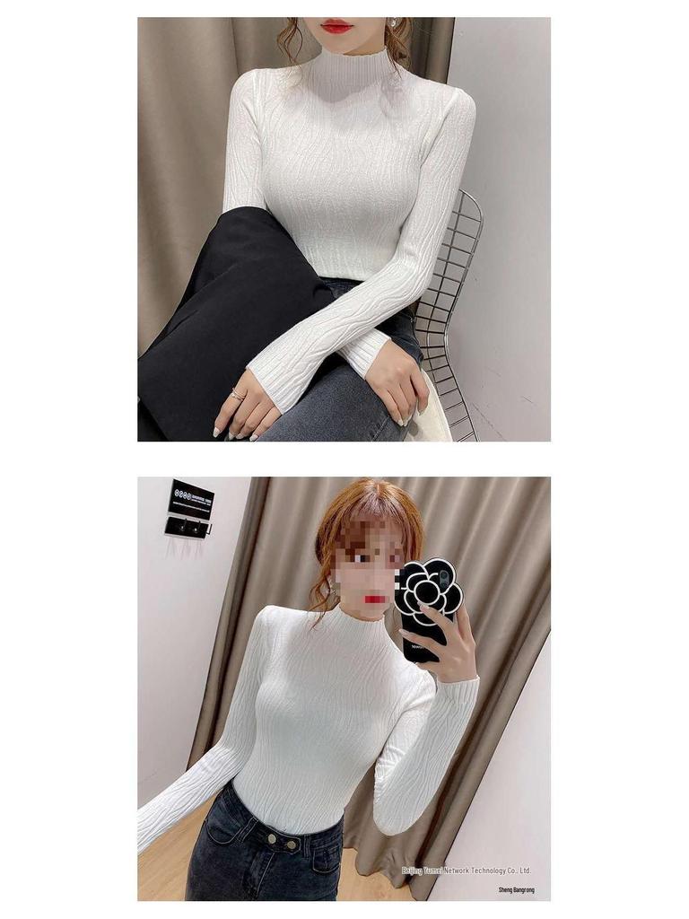 Autumn/Winter Women's Slim Fit Long-Sleeve Knitted Sweater with Semi-High Collar