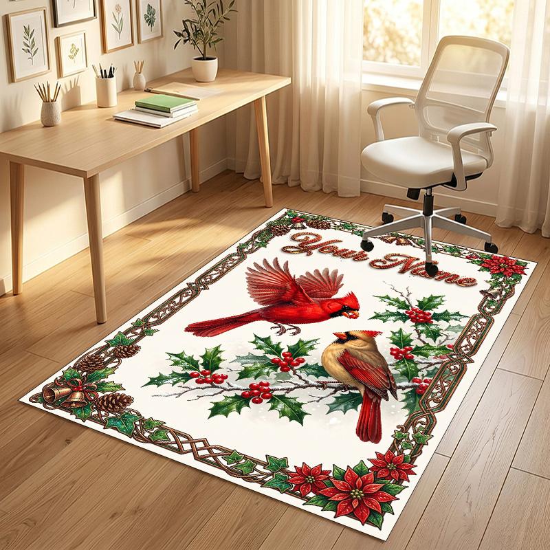 Christmas Theme Crystal Velvet Rug Personalized Custom Name Text Soft Floor Mat Home Decor
