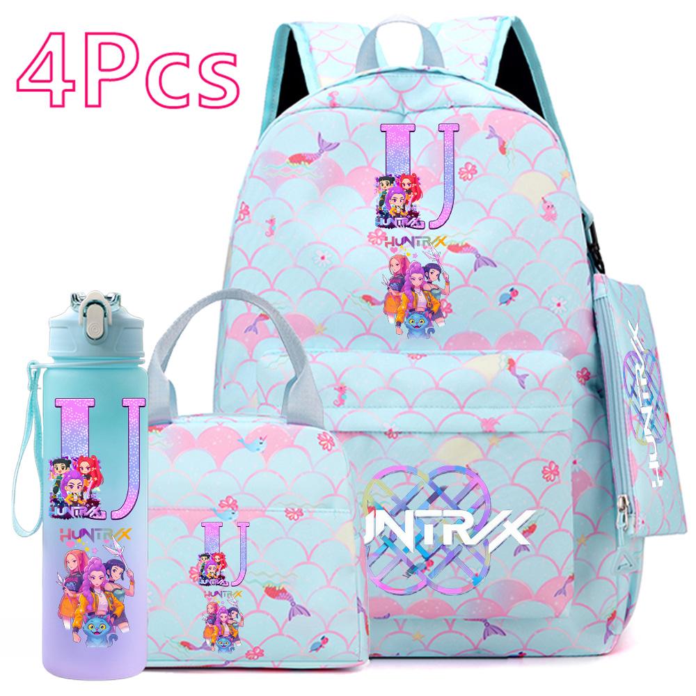 

4Pcs/set New Anime Printed Backpack Large Capacity Bookbag HandBag Case bag with 750ml Water Bottler Boy Girl SchoolBag Mochila