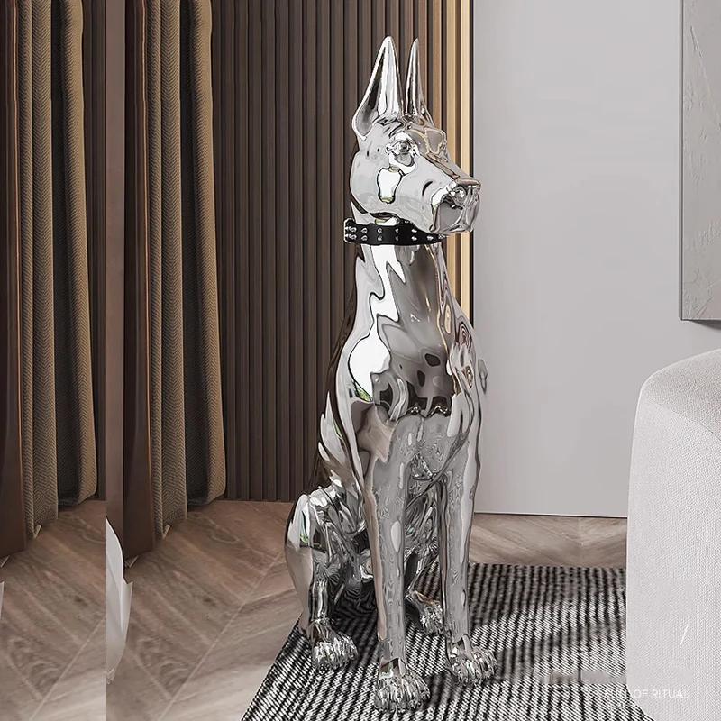 large sculpture Decoration Electroplating resin Dog floor mounted Statues Porch TV Cabinet Living Room Ornaments Figurines Home