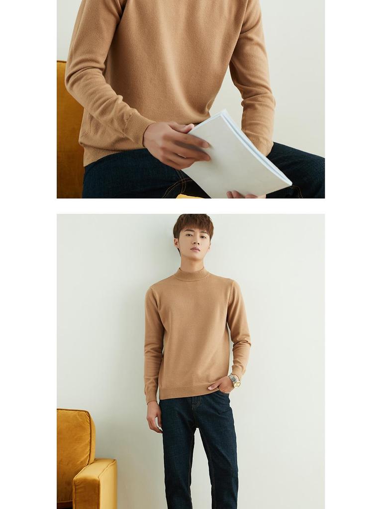 Men's Business Semi-High Collar Thick Knit Pullover Sweater for Autumn and Winter