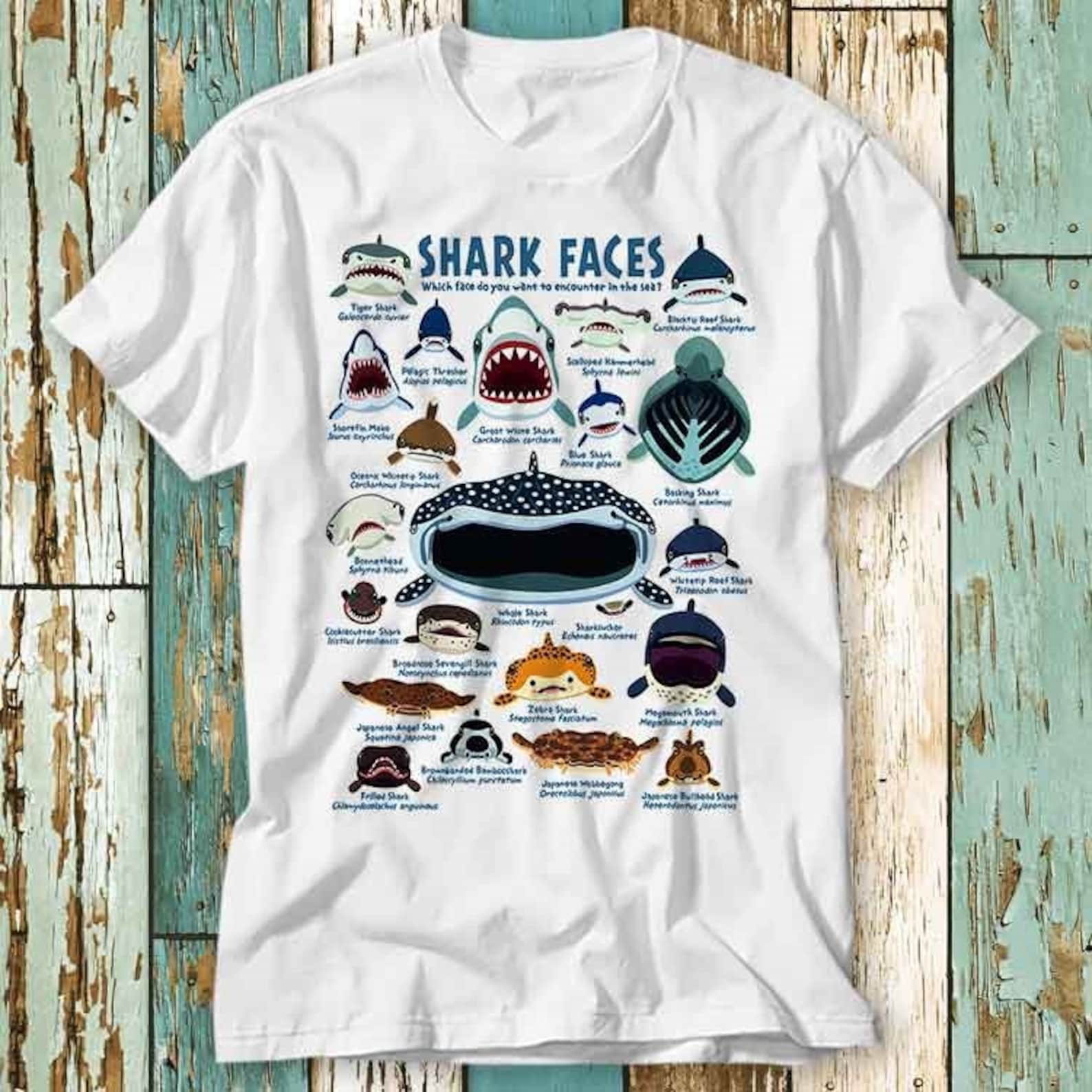 Shark Faces Marine Sea Life T-Shirt Top Design Unisex Ladies Mens Tee Retro Fashion Limited Edition Vintage Shirt S707 S