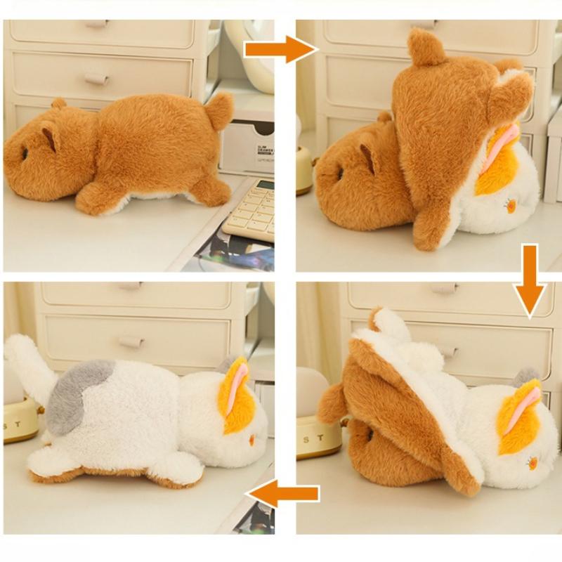 Flip Capybara Plush Toy Double-side Kawaii Animals Cat Plush Doll 2-in-1 Flip Change Cat Capibara Soft Pillows Birthday Gift