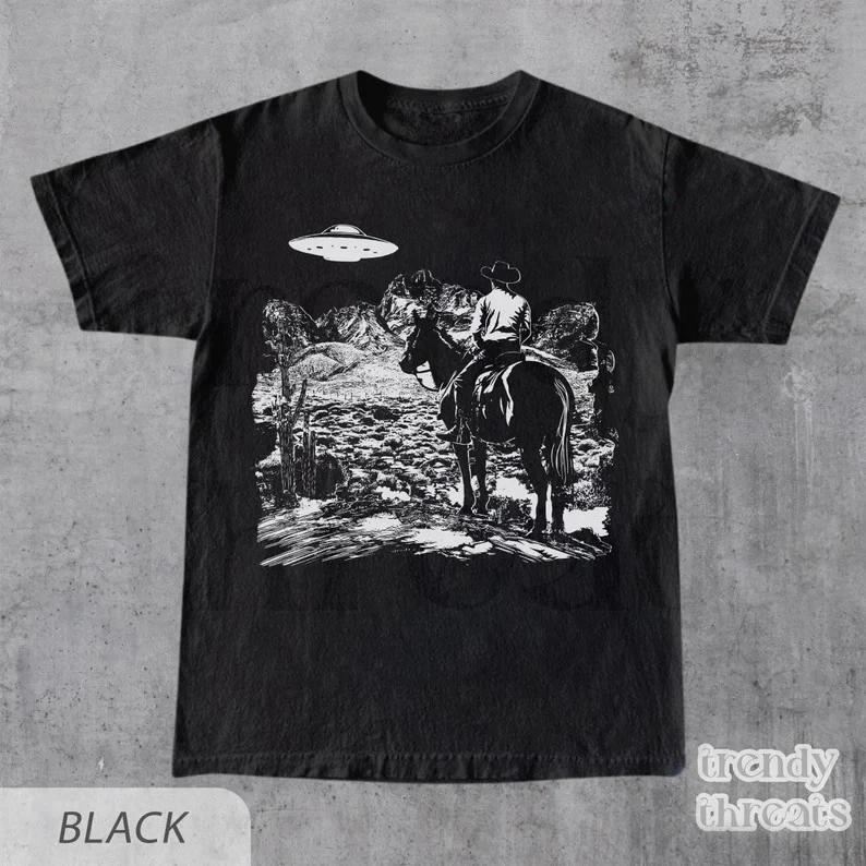 Ufo Western Shirt, Retro T-Shirt, Vintage Cowboy TShirt, Rodeo T Shirt, M