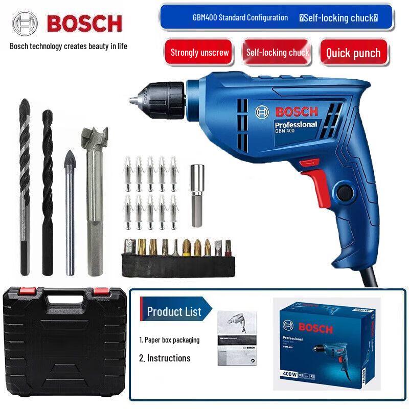 Bosch GBM400 Electric Drill/Screwdriver Kit CN Plug (adapter Included)
