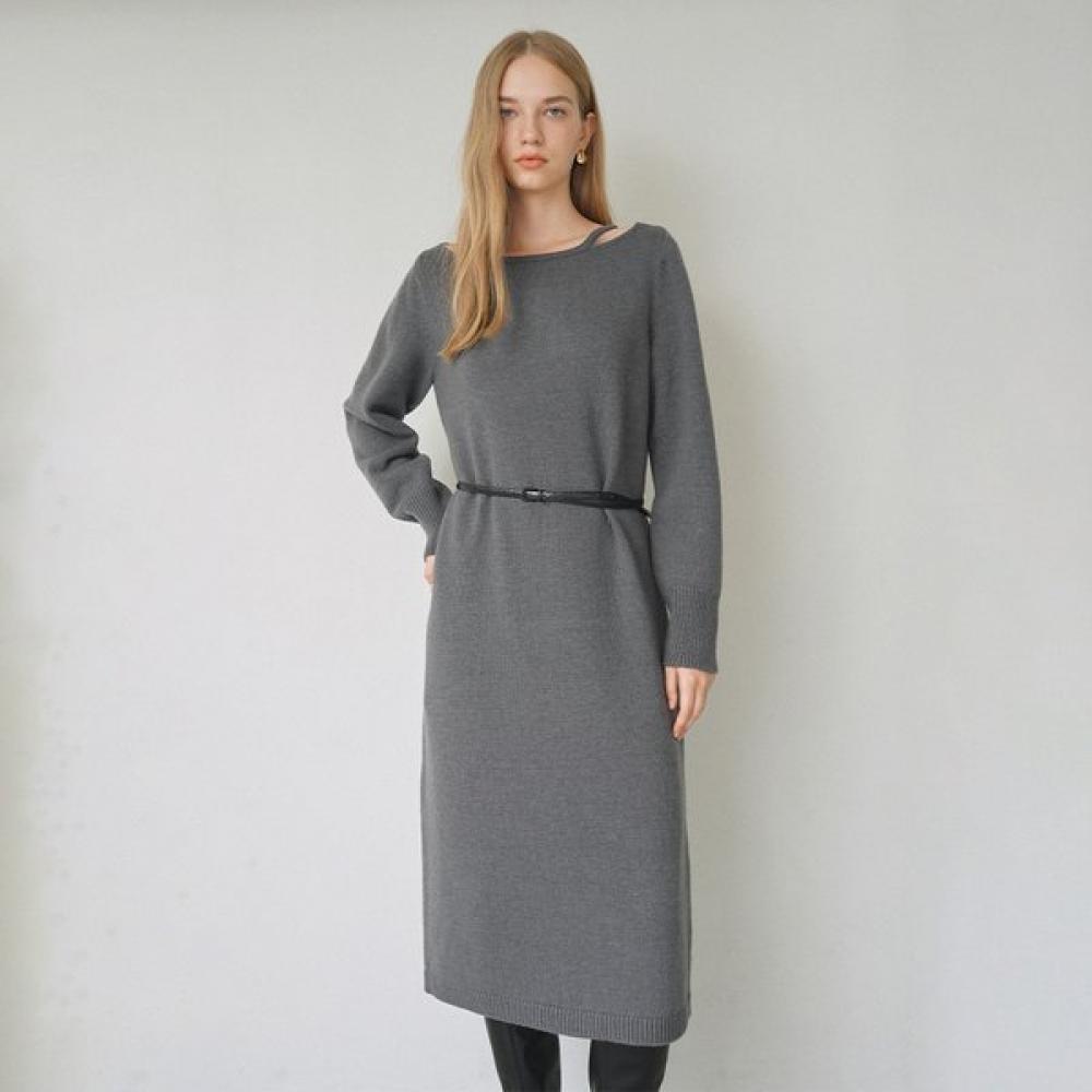On On Neck String Detail Knit Dress Nek4wo931 DARK GREY/55