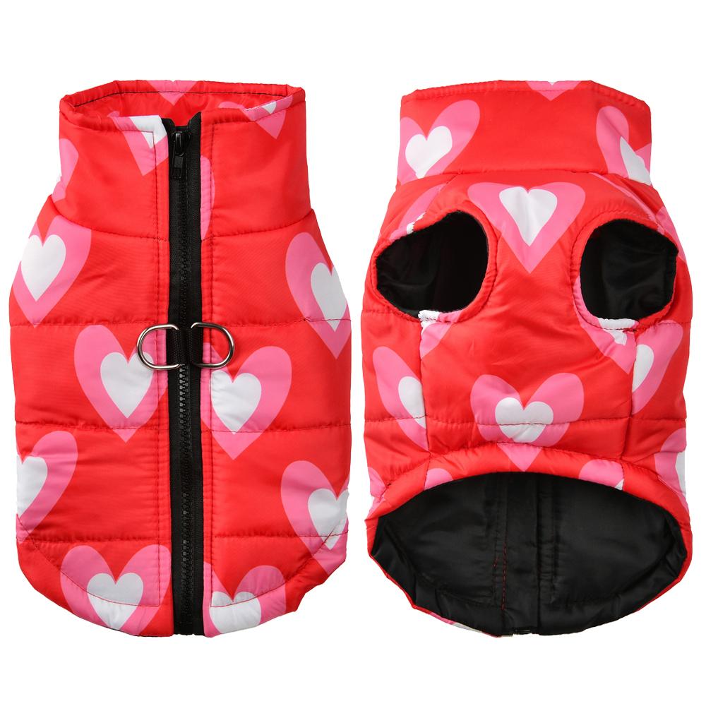 Warm Dog Jacket Rainbow Love Print Pet Clothes For Small Medium Dogs Cats Winter Windproof Warm With D-ring Puppy Costume Coat