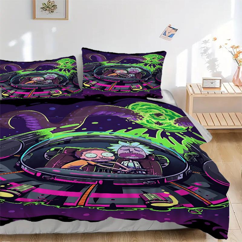 

3 шт. Комплект постельного белья Рик и Морти, Мягкое удобное пододеяльник, Для спальни, Гостевой комнаты (1*Пододеяльник + 2*Наволочки, Без Простын 135x200cm