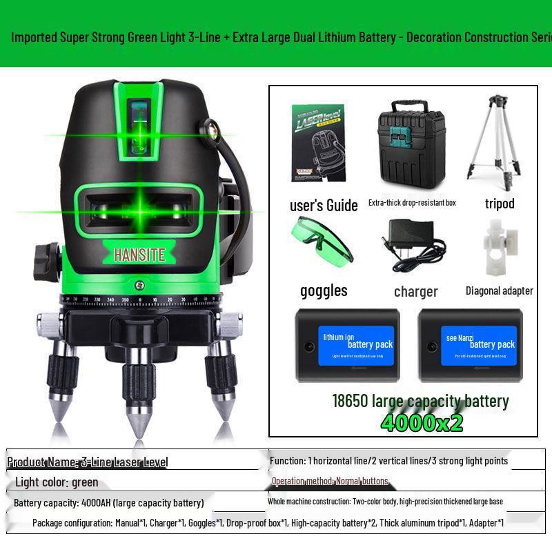 High Precision Outdoor Laser Level with Automatic 2, 3, or 5 Green/Blue Light Lines